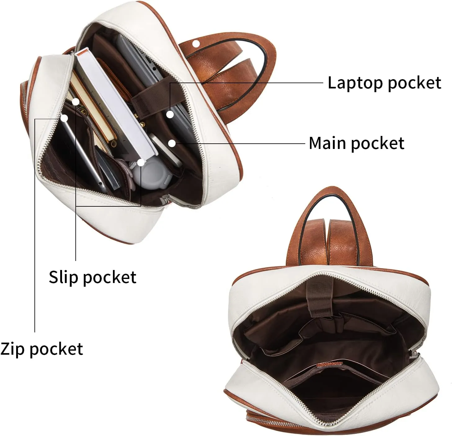 Telena Leather Laptop Backpack for Women Business Casual College Bags Beige-Brown