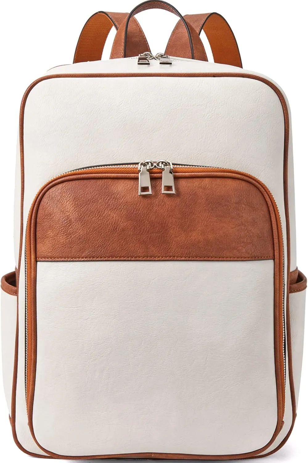 Telena Leather Laptop Backpack for Women Business Casual College Bags Beige-Brown
