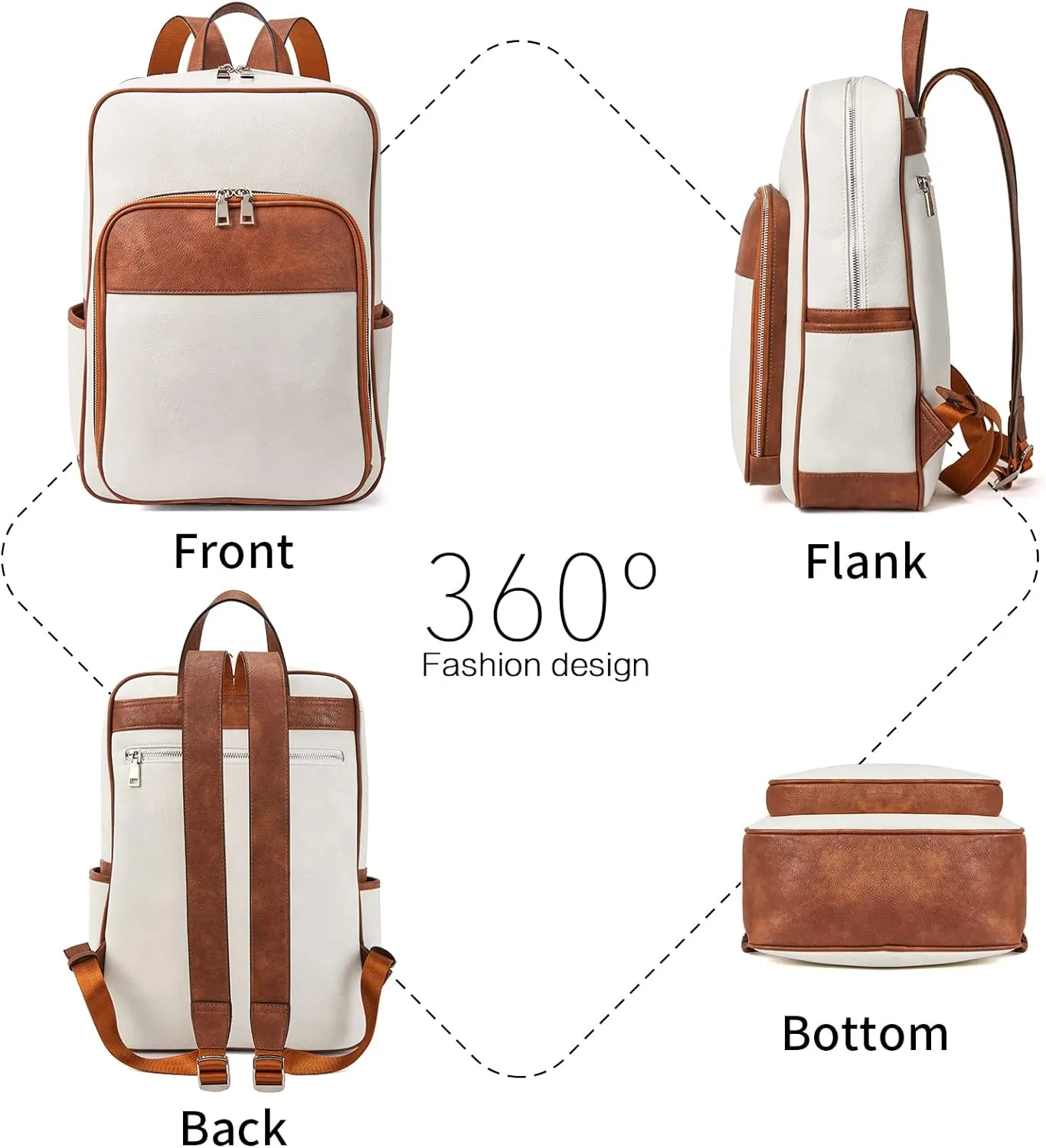 Telena Leather Laptop Backpack for Women Business Casual College Bags Beige-Brown