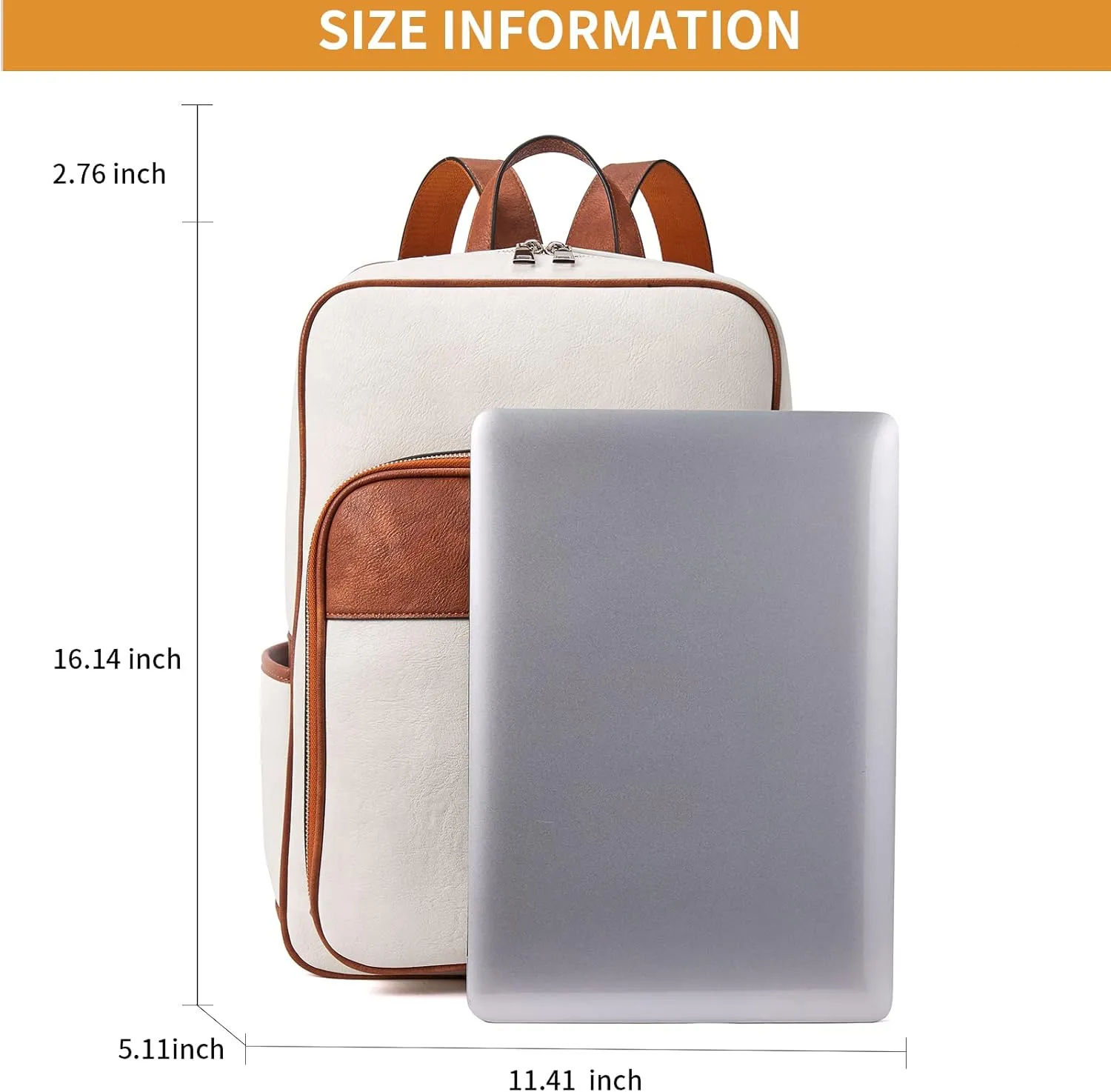 Telena Leather Laptop Backpack for Women Business Casual College Bags Beige-Brown