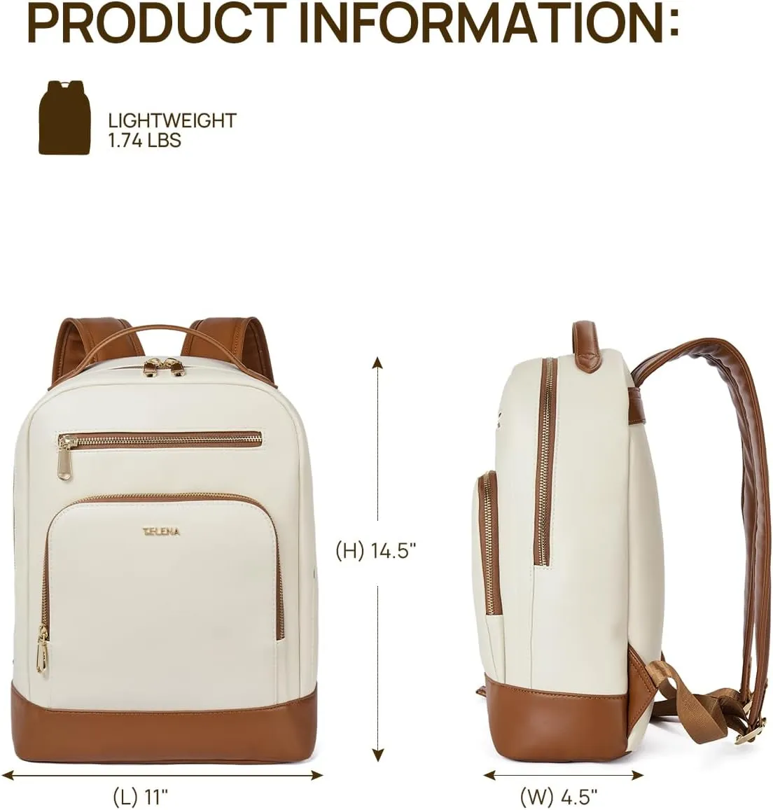 Telena Leather Laptop Backpack Women Men 15 inch Computer Bag Vintage Work Business for Teacher Nurse Beige Brown