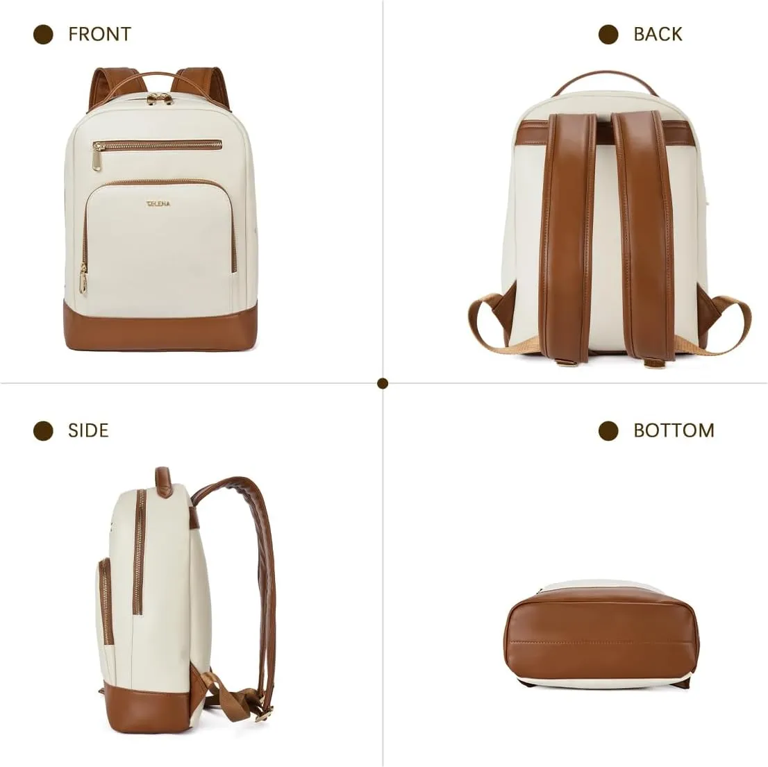 Telena Leather Laptop Backpack Women Men 15 inch Computer Bag Vintage Work Business for Teacher Nurse Beige Brown