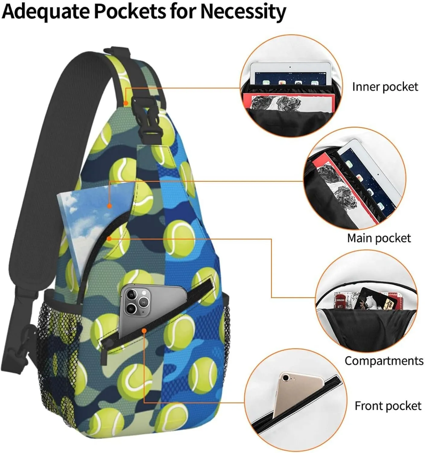 Tennis Sling Backpack Sports Crossbody Bag For Women Men Sling Bag Travel Hiking Chest Bag Unisex