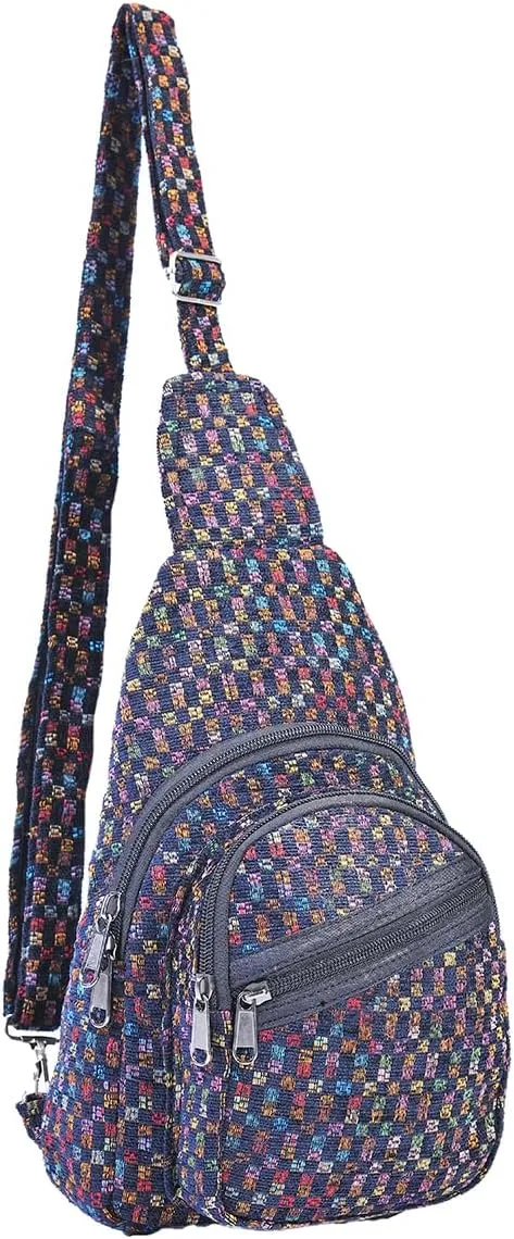THE COLLECTION ROYAL Himalayan Hemp Cotton Crossbody Hippie Boho Sling Chest Backpack Purse Bag Fanny Pack for Men and Women