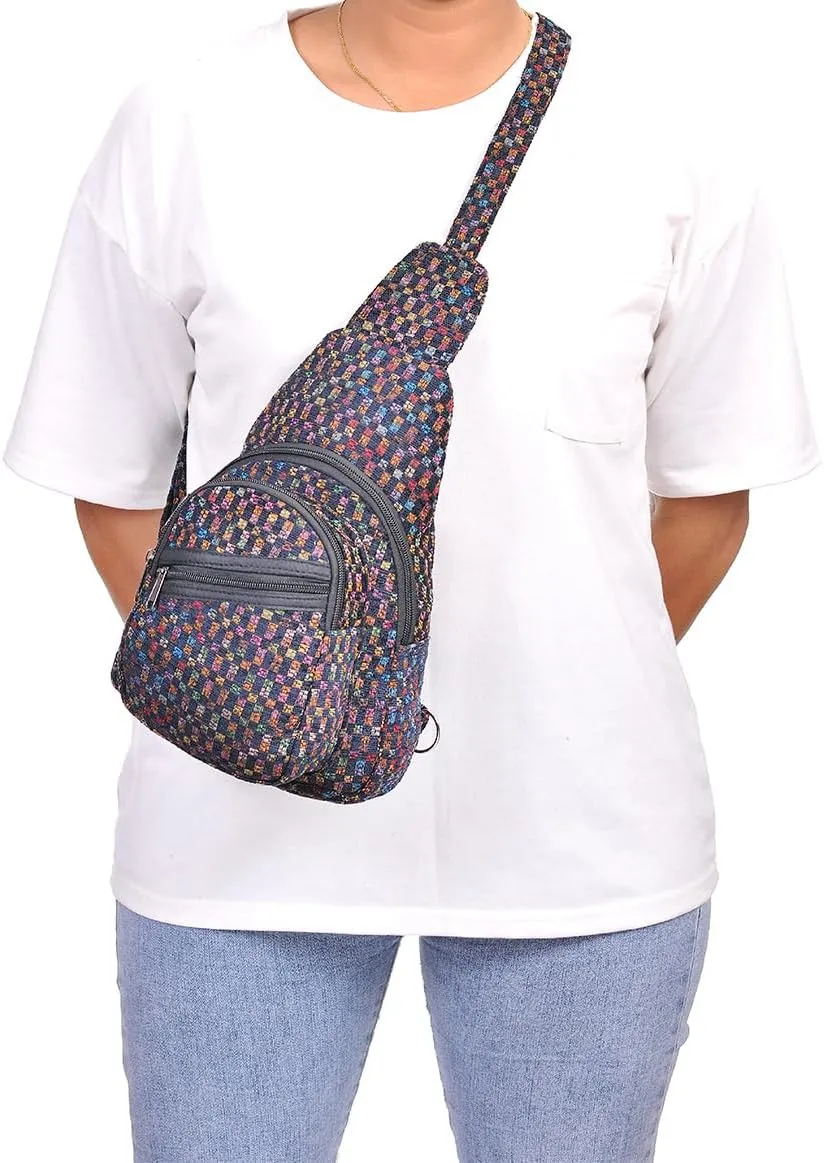 THE COLLECTION ROYAL Himalayan Hemp Cotton Crossbody Hippie Boho Sling Chest Backpack Purse Bag Fanny Pack for Men and Women
