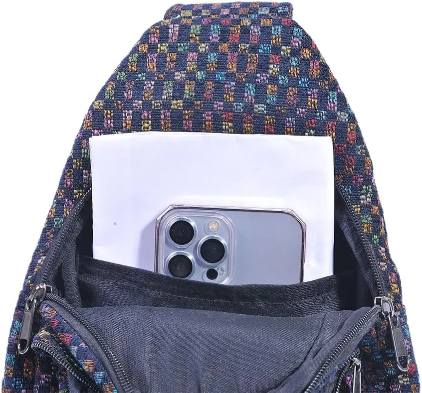 THE COLLECTION ROYAL Himalayan Hemp Cotton Crossbody Hippie Boho Sling Chest Backpack Purse Bag Fanny Pack for Men and Women