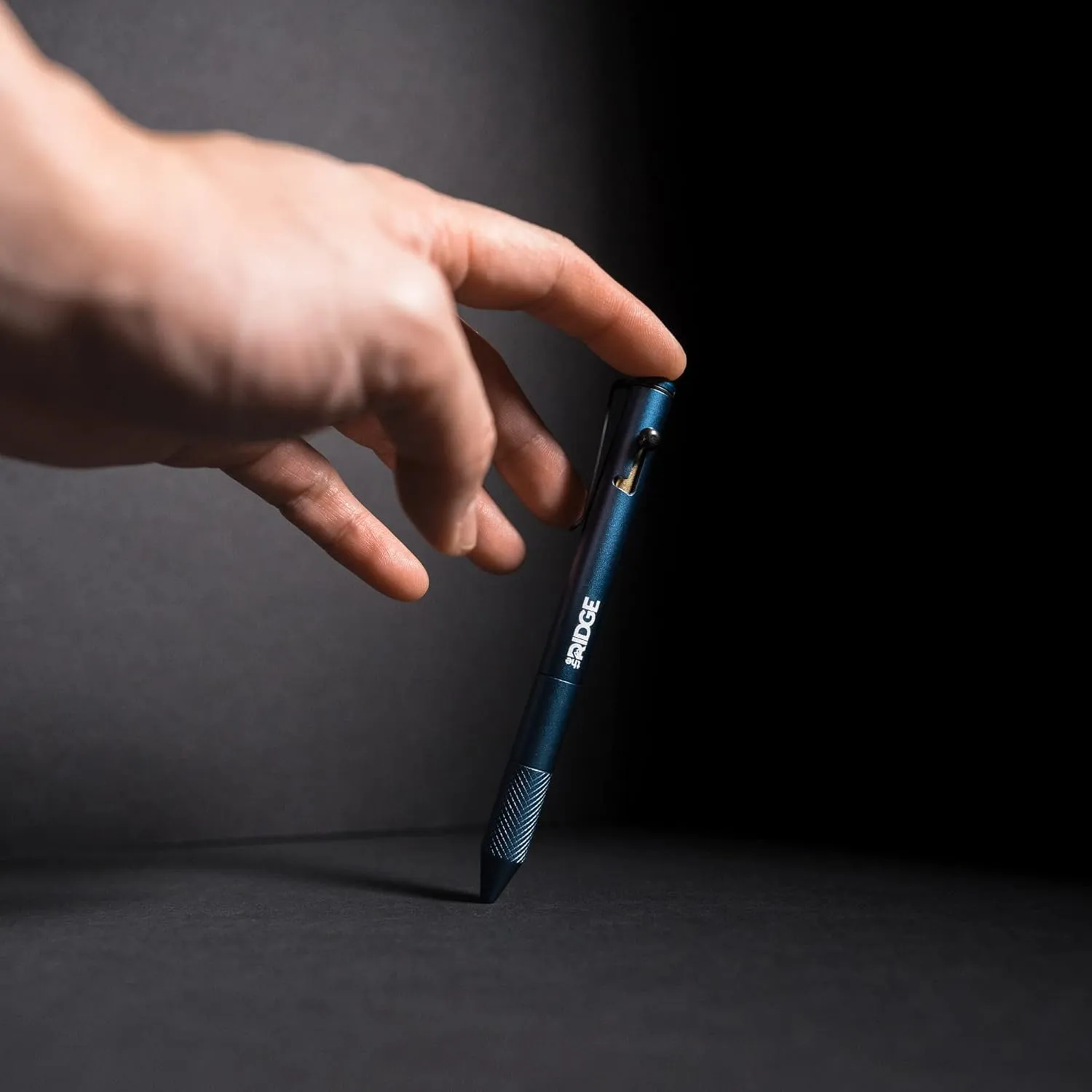 The Ridge Bolt Action Ballpoint Pen | Metal Retractable Compact Writing Instrument | Textured Grip & Internal Pressurized Refill | Aluminum Navy