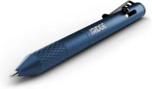 The Ridge Bolt Action Ballpoint Pen | Metal Retractable Compact Writing Instrument | Textured Grip & Internal Pressurized Refill | Aluminum Navy
