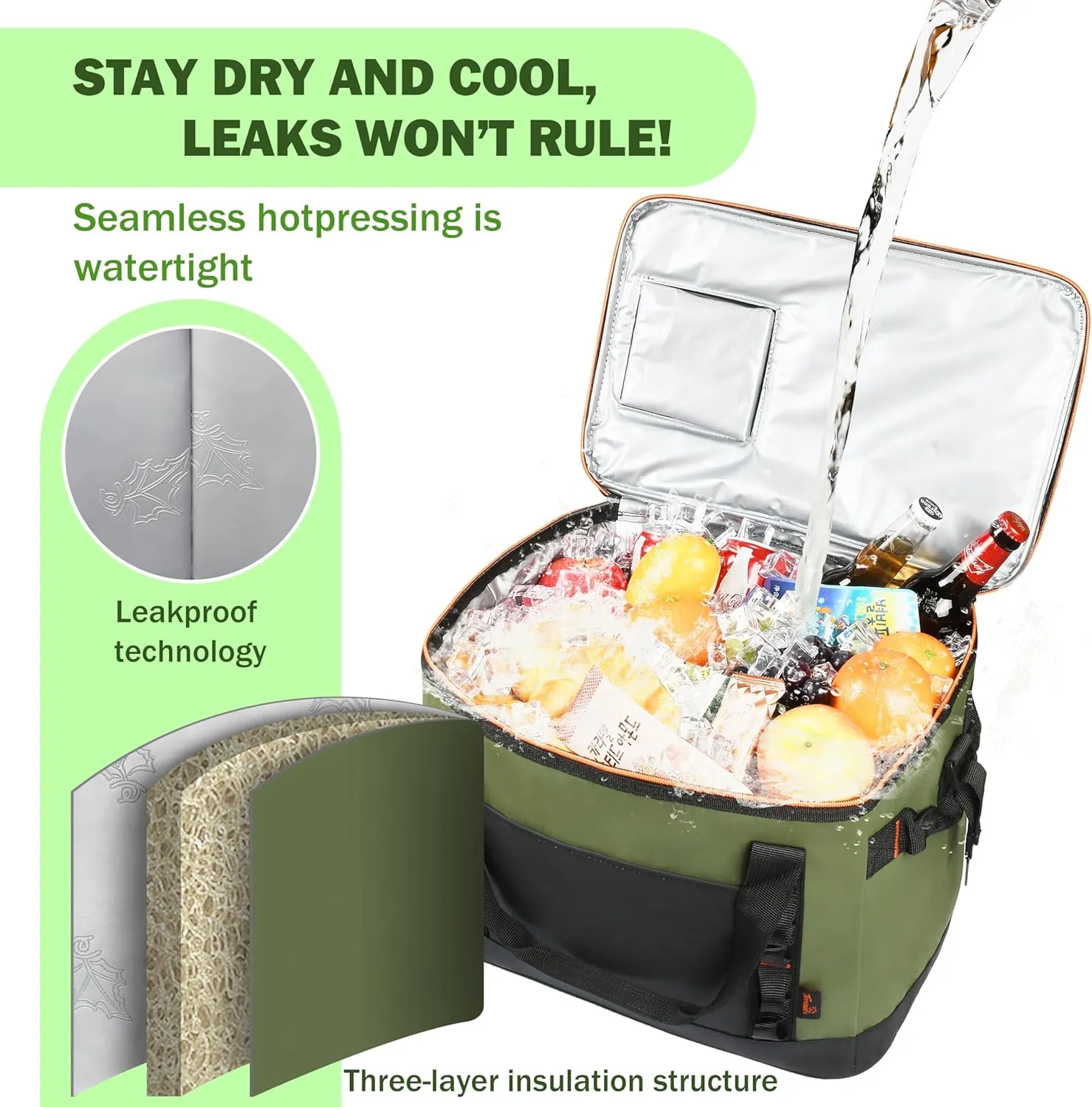 Tirrinia Large Cooler Bag Insulated, 48 Cans Leakproof Soft Camping Coolers, Portable Beach Cooler with Heavy-Duty Handles for Picnic, Beach, Road Trips