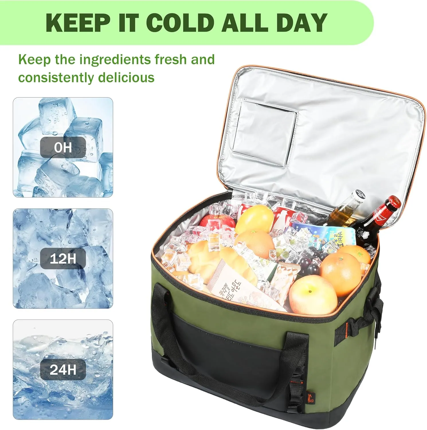 Tirrinia Large Cooler Bag Insulated, 48 Cans Leakproof Soft Camping Coolers, Portable Beach Cooler with Heavy-Duty Handles for Picnic, Beach, Road Trips