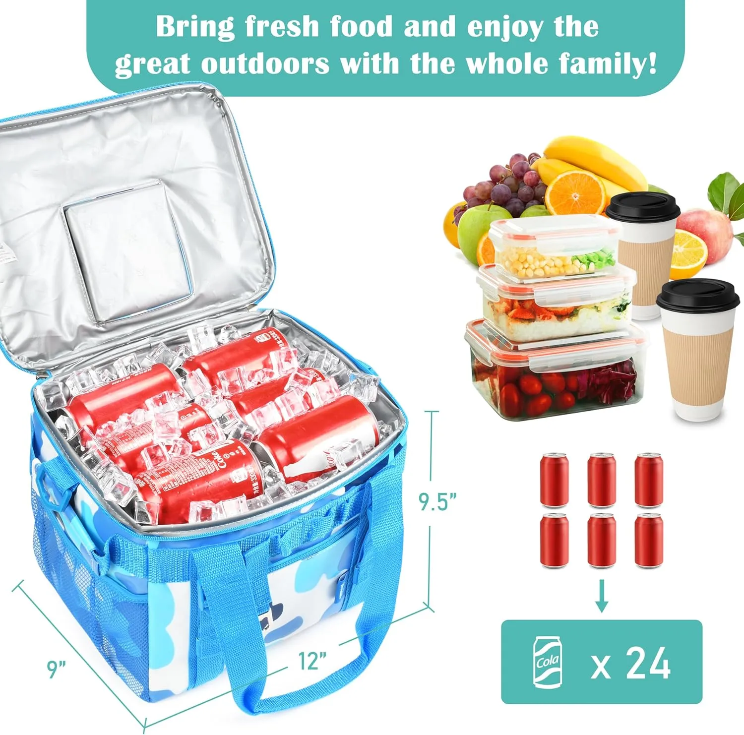 Tirrinia Large Insulated Cooler Bag - Outdoor Leakproof Cooler Box for Women & Men - Portable Freezer Bag with Adjustable Shoulder Strap for Camping, Picnic, Golf, Beach