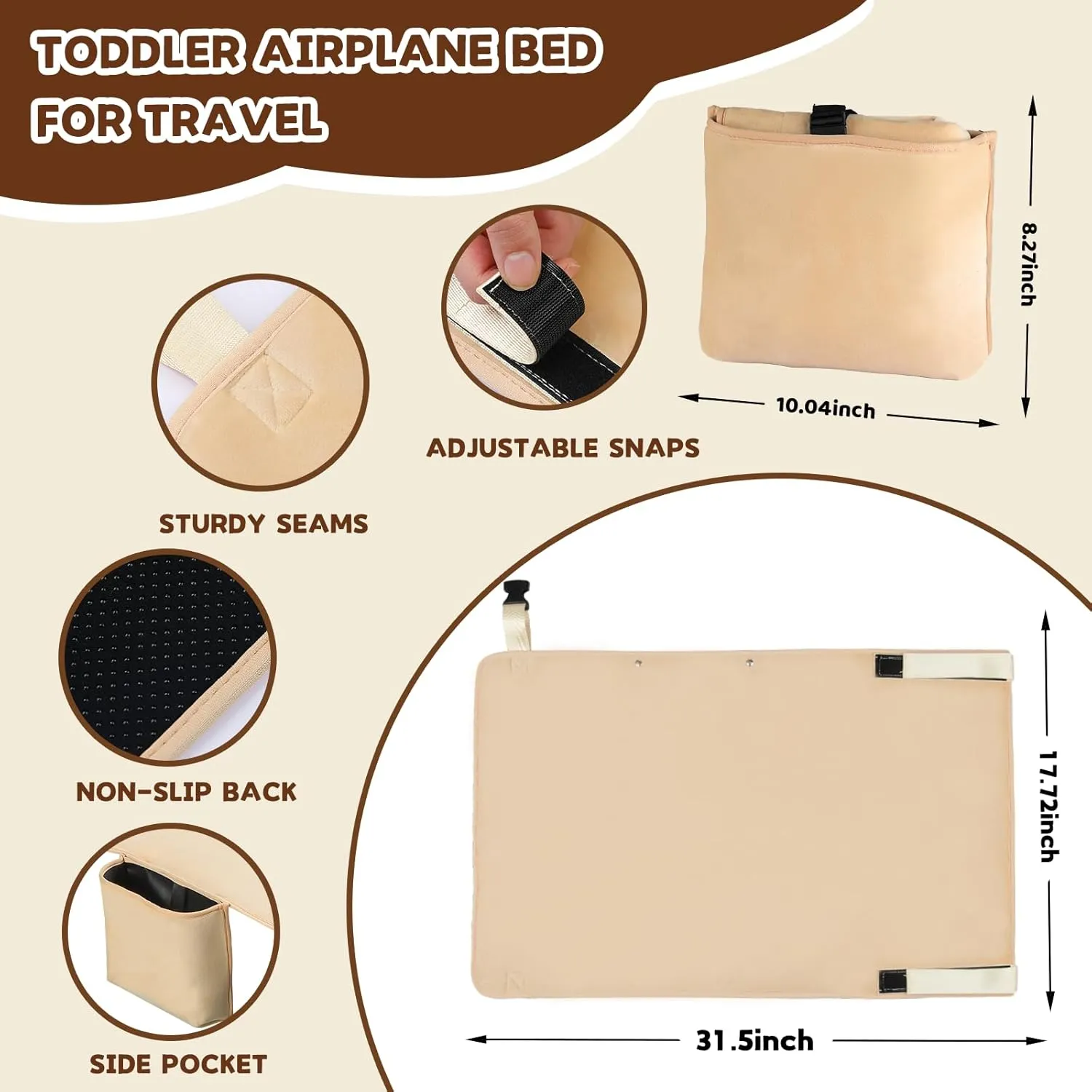 Toddler Airplane Bed, Airplane Seat Extender for Kids, Baby Travel Essentials, Beige