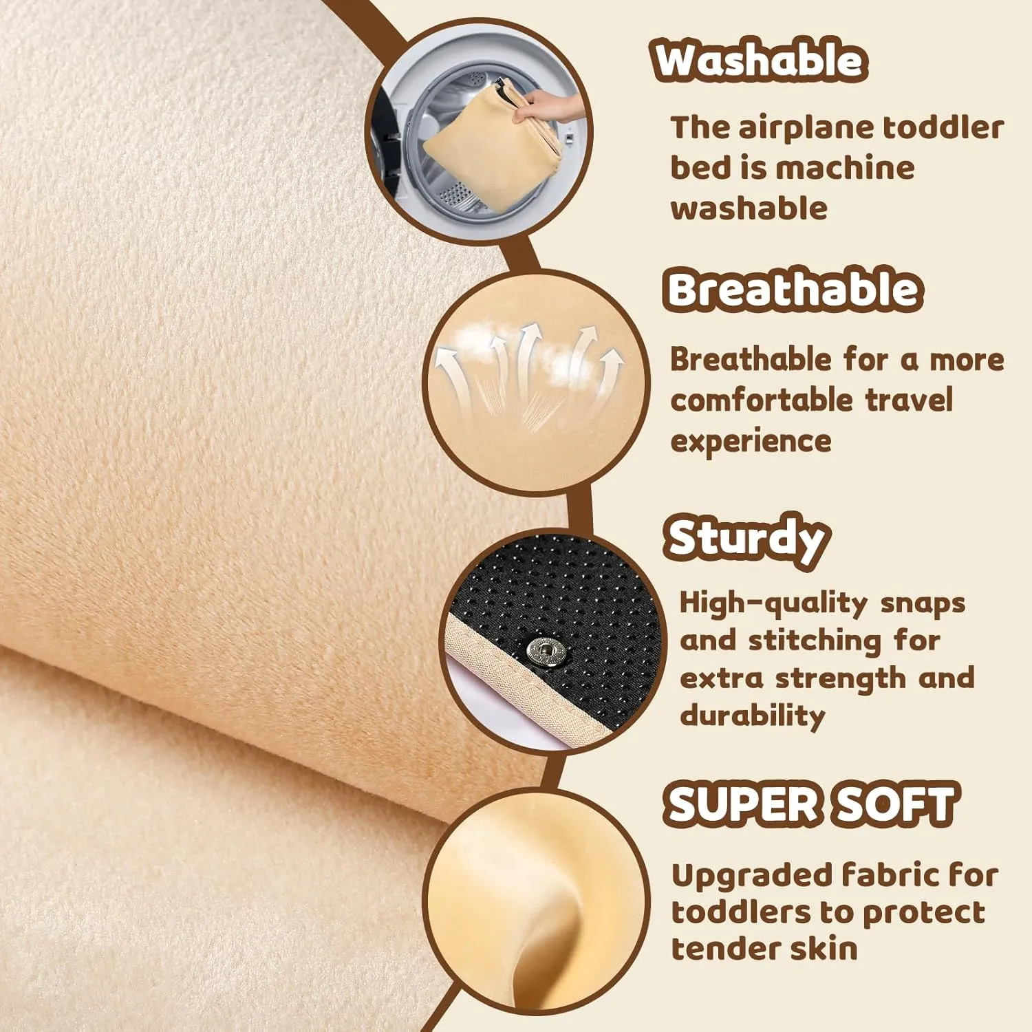 Toddler Airplane Bed, Airplane Seat Extender for Kids, Baby Travel Essentials, Beige