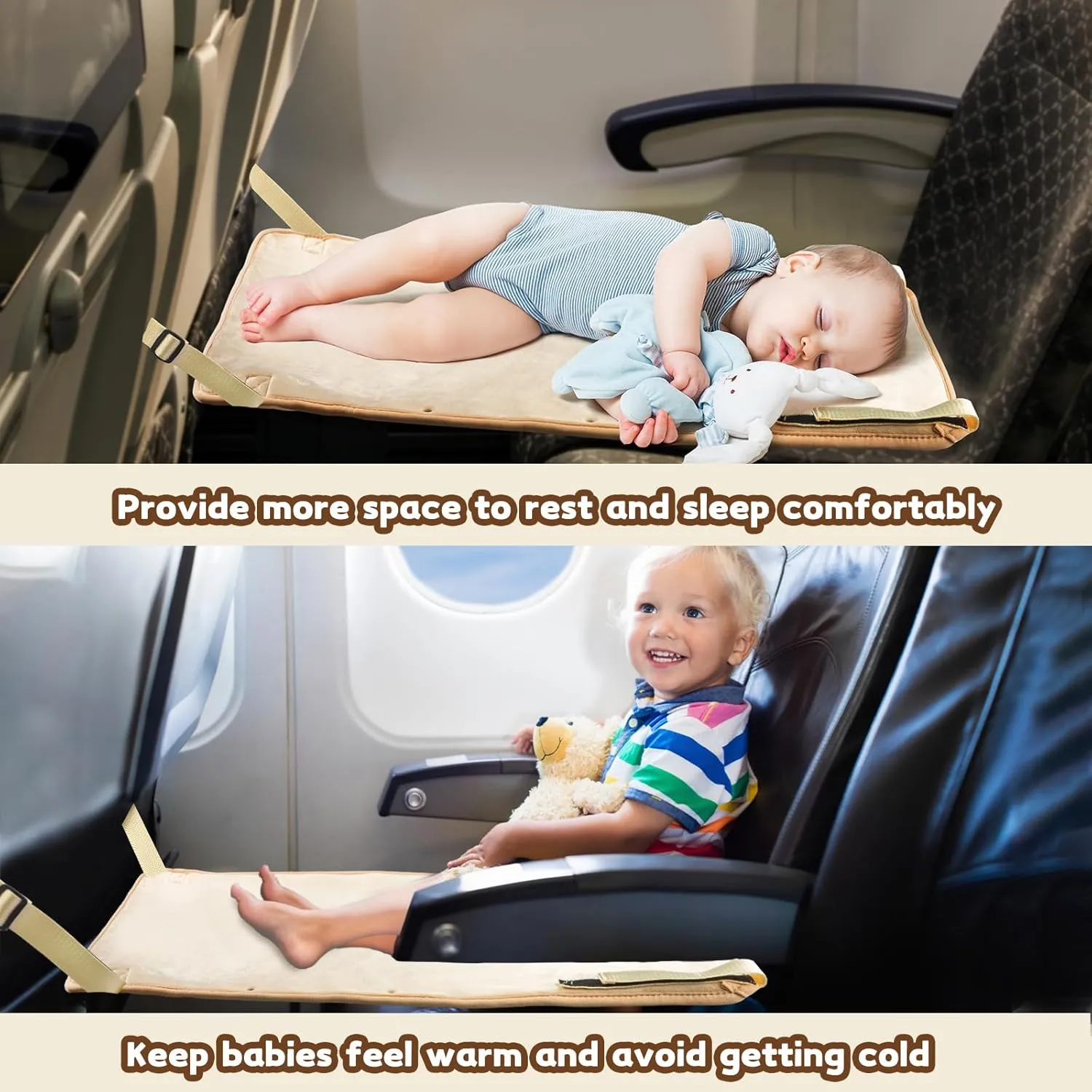 Toddler Airplane Bed, Airplane Seat Extender for Kids, Baby Travel Essentials, Beige