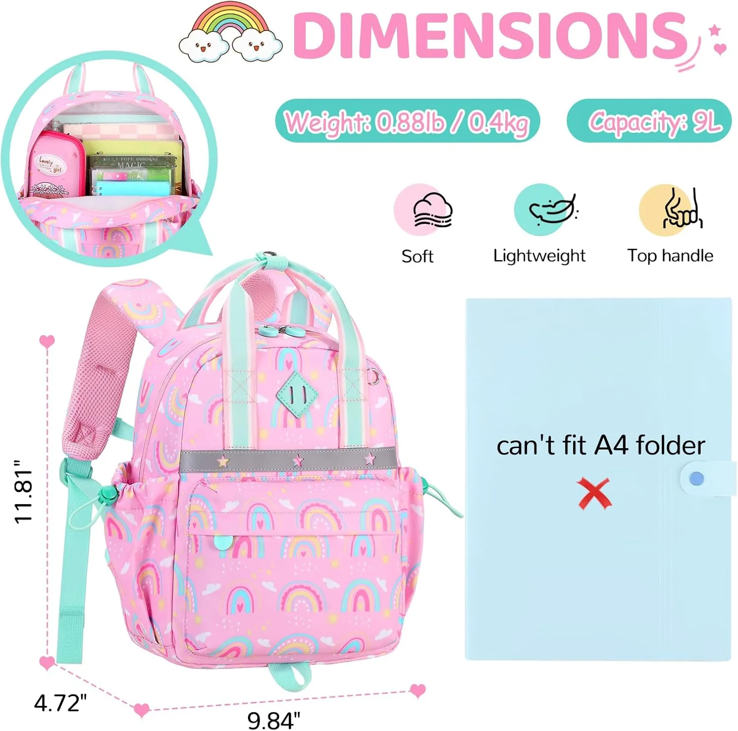 Toddler Backpack for Girls 2-4 Mini Diaper Daycare Bag Preschool Kids Bookbag for Kindergarten Elementary School Travel, Rainbow