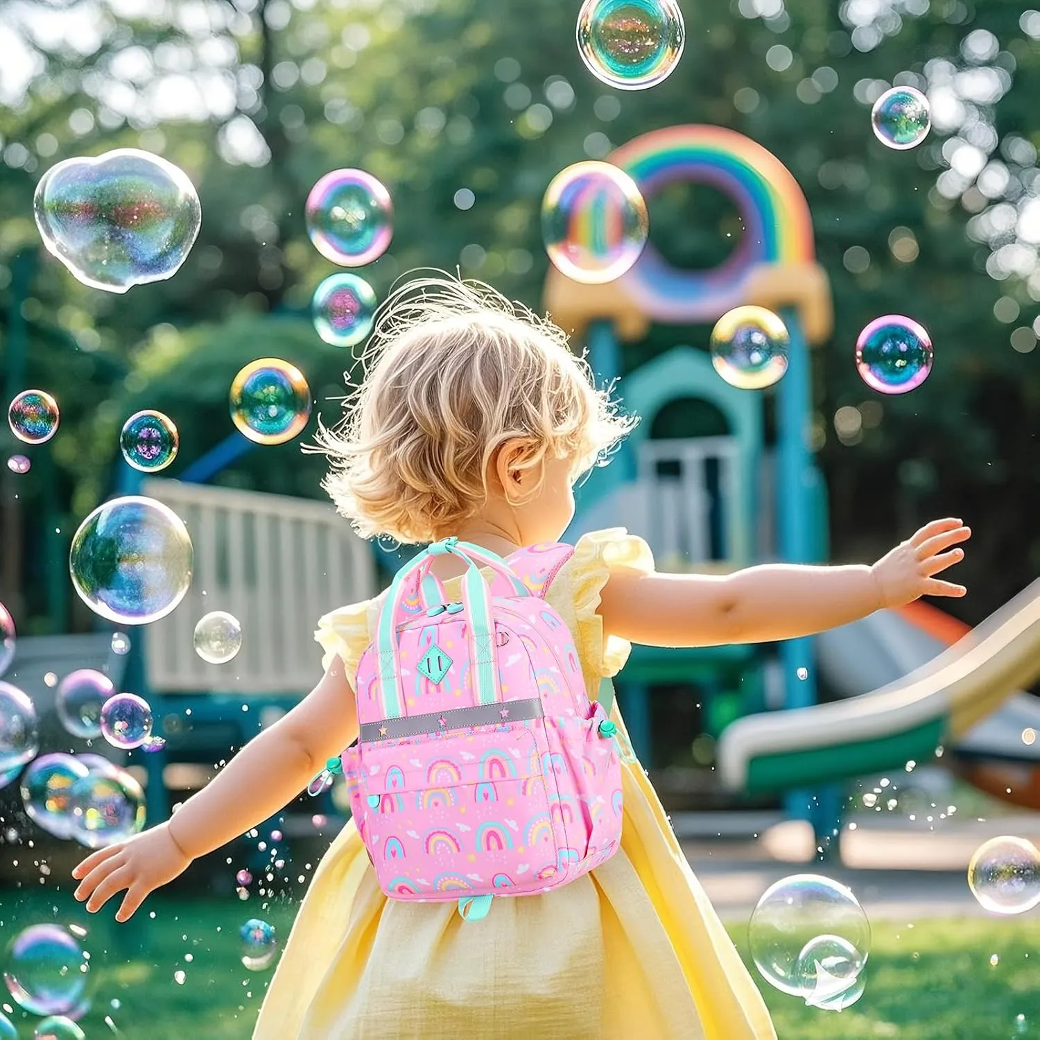Toddler Backpack for Girls 2-4 Mini Diaper Daycare Bag Preschool Kids Bookbag for Kindergarten Elementary School Travel, Rainbow