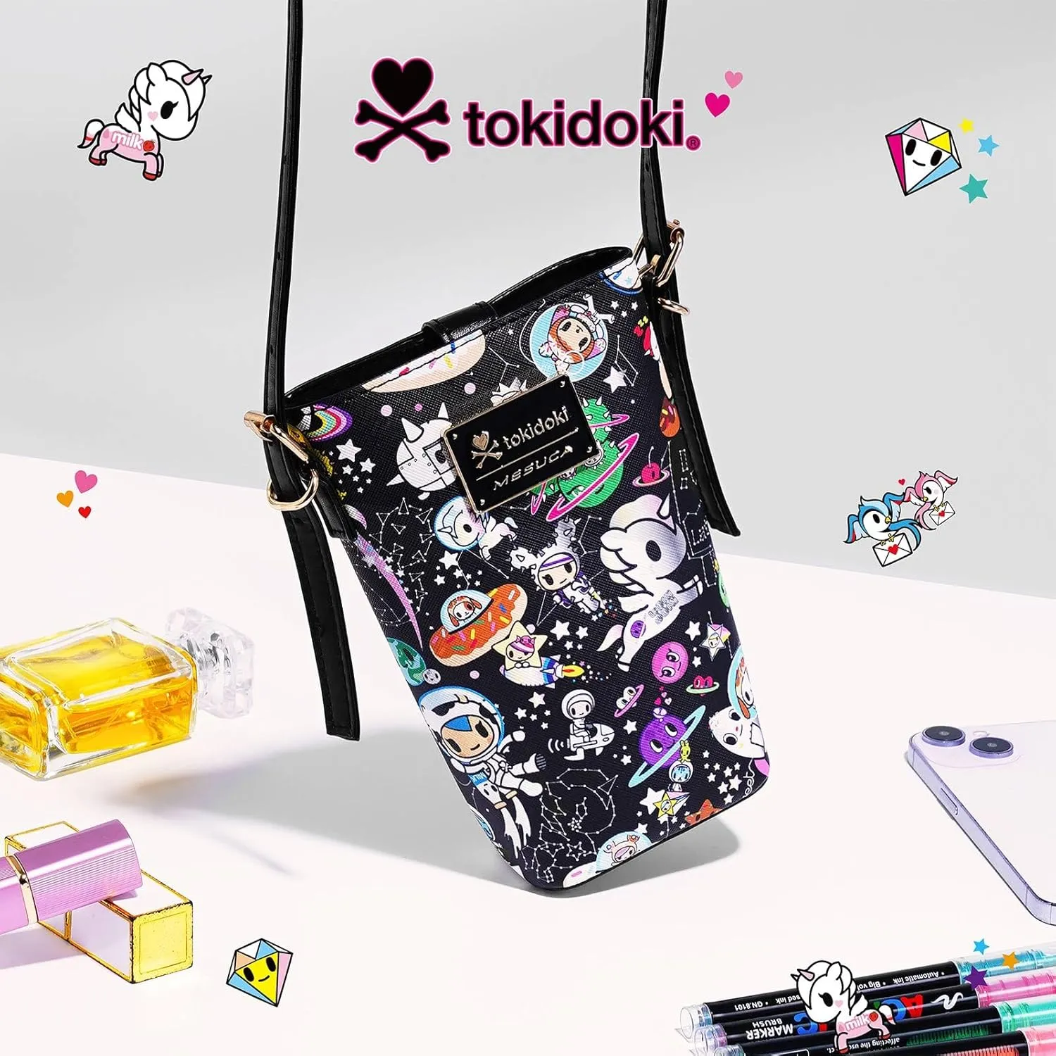 Tokidoki Unicorno Small Crossbody Bag for Women, Mini Cell Phone Purses kawaii Leather Wallet Bag with Crossbody Strap