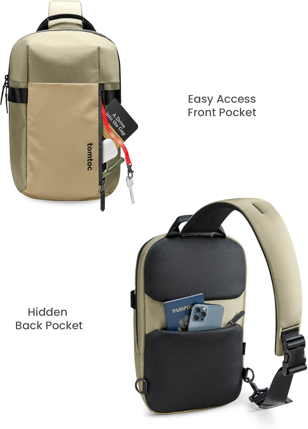 tomtoc Sling Bag Crossbody Backpack EDC Daypack for Men Women, Chest Shoulder bag for 2024 14" MacBook Pro M4, 13" MacBook Air/Pro, 2025 11" iPad A16/Air M3&M2/Pro M4, Daily Use, Work, Travel- S Size