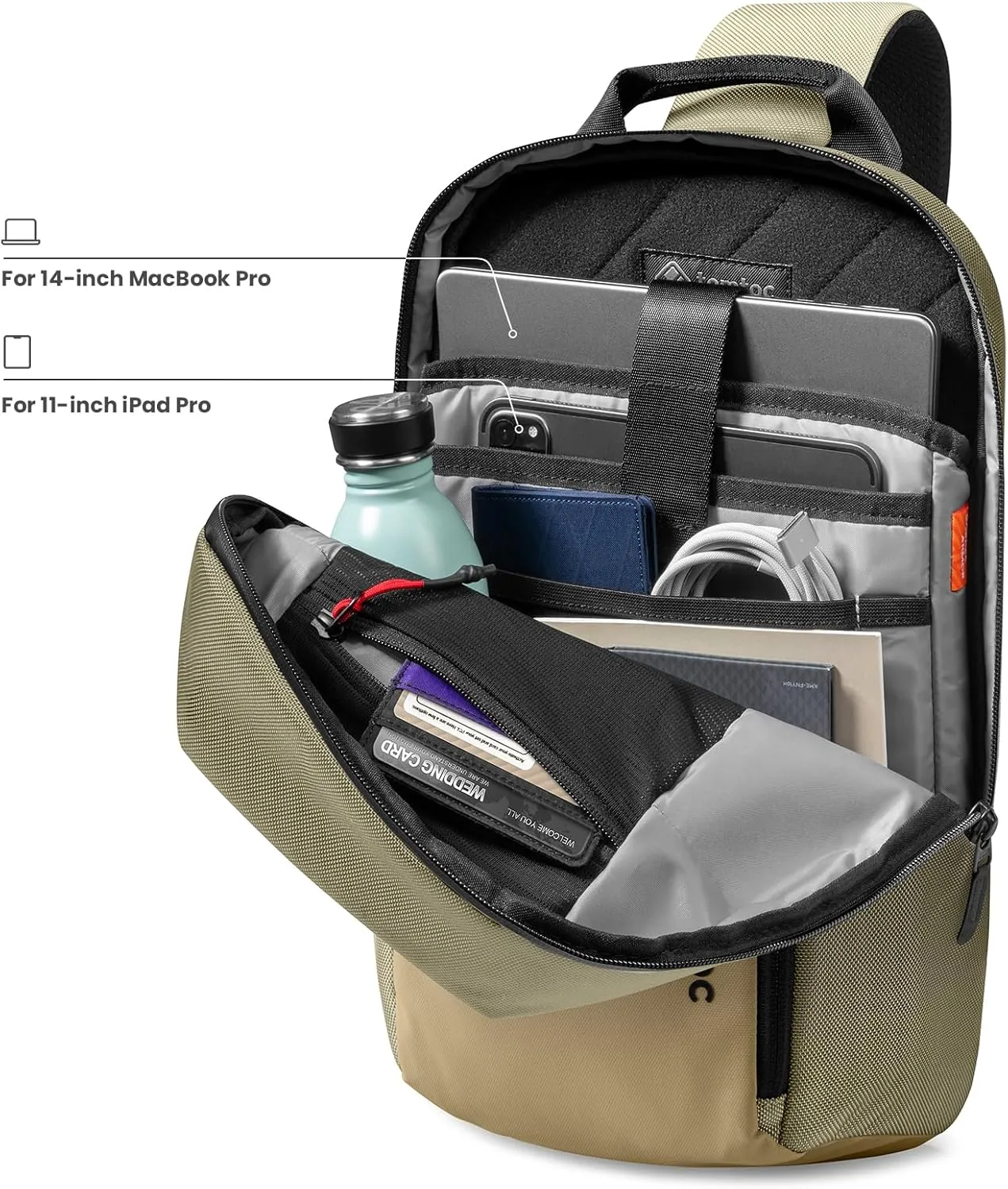 tomtoc Sling Bag Crossbody Backpack EDC Daypack for Men Women, Chest Shoulder bag for 2024 14" MacBook Pro M4, 13" MacBook Air/Pro, 2025 11" iPad A16/Air M3&M2/Pro M4, Daily Use, Work, Travel- S Size