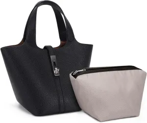 Top Handle Bag for Women Vegan Leather Bucket Bag for Women Shoulder Purse Satchel with Detachable Small Purse