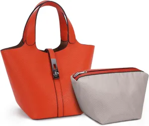Top Handle Bag for Women Vegan Leather Bucket Bag for Women Shoulder Purse Satchel with Detachable Small Purse
