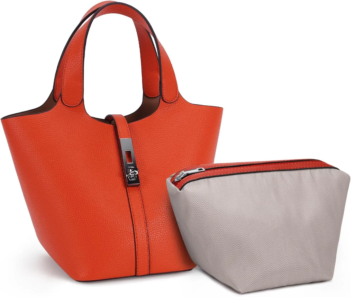 Top Handle Bag for Women Vegan Leather Bucket Bag for Women Shoulder Purse Satchel with Detachable Small Purse