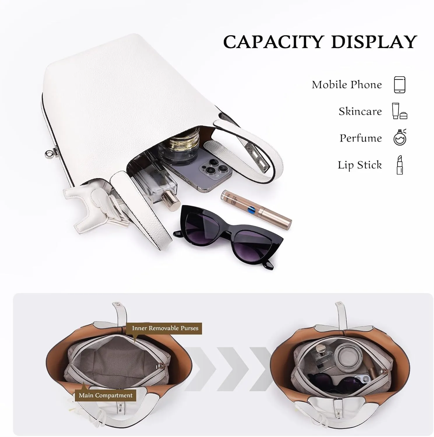 Top Handle Bag for Women Vegan Leather Bucket Bag for Women Shoulder Purse Satchel with Detachable Small Purse