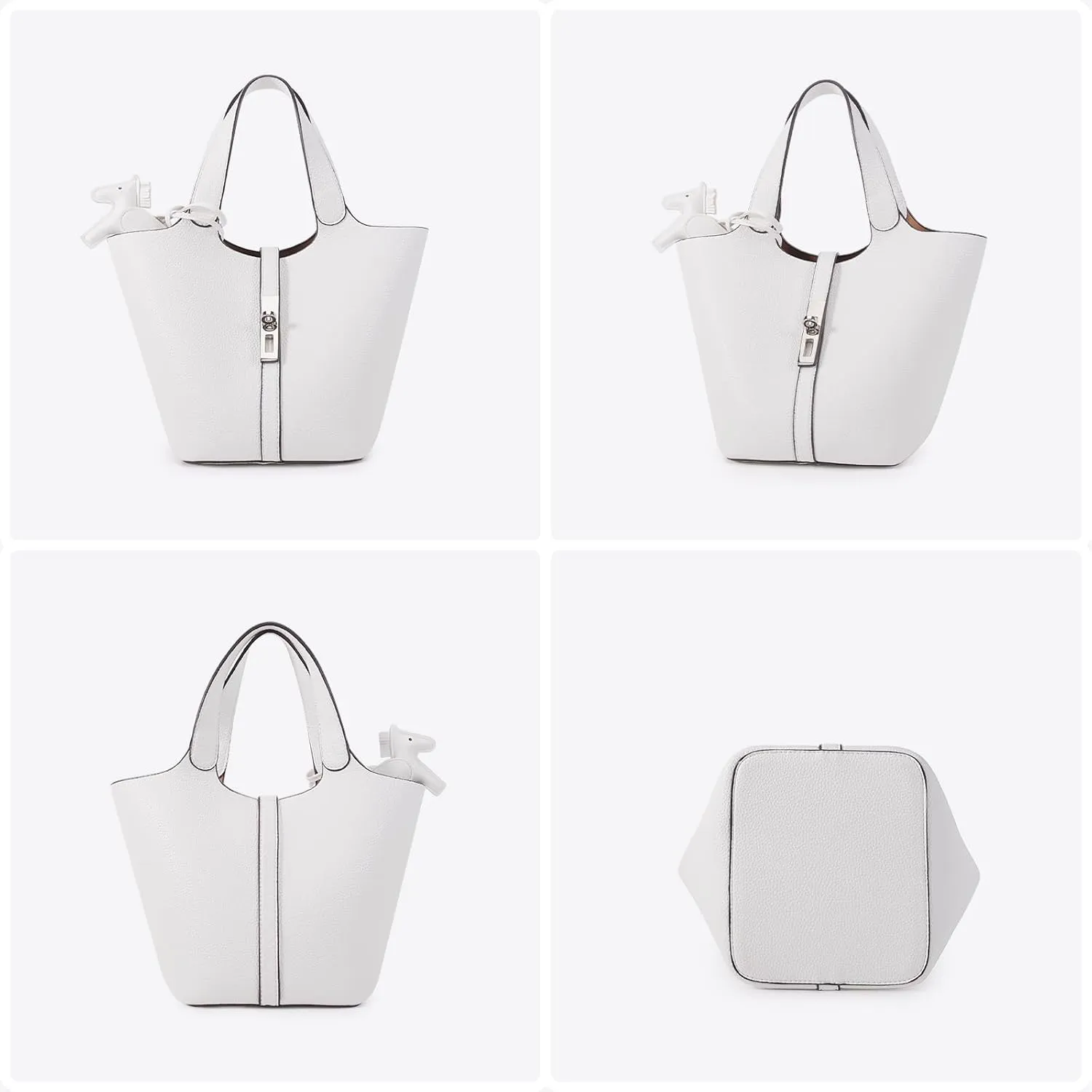 Top Handle Bag for Women Vegan Leather Bucket Bag for Women Shoulder Purse Satchel with Detachable Small Purse