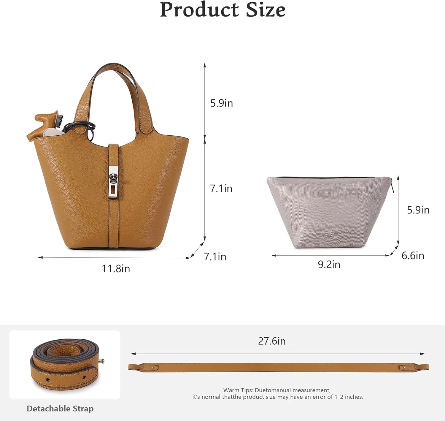 Top Handle Bag for Women Vegan Leather Bucket Bag for Women Shoulder Purse Satchel with Detachable Small Purse