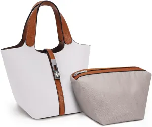 Top Handle Bag for Women Vegan Leather Bucket Bag for Women Shoulder Purse Satchel with Detachable Small Purse