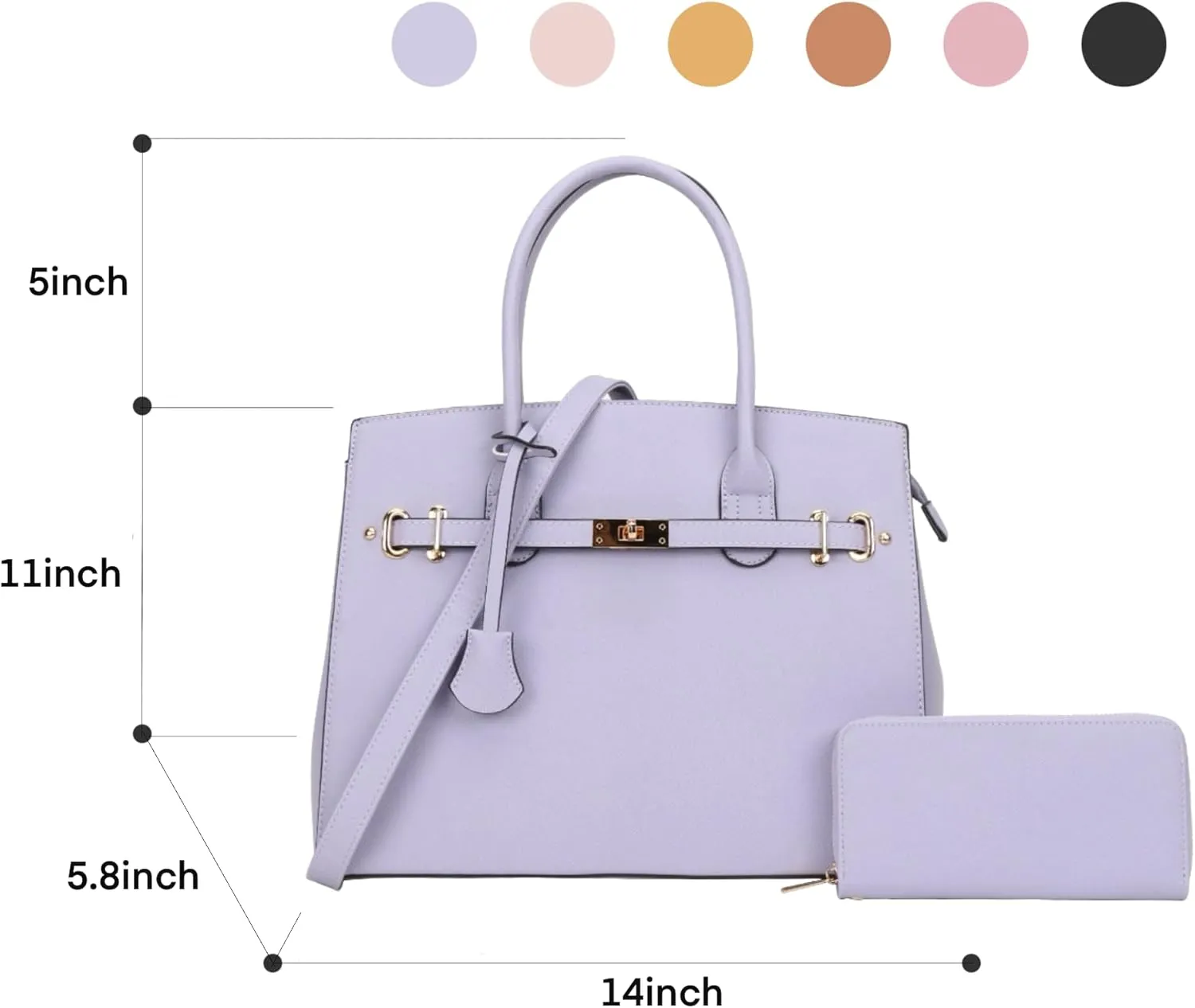 Top Handle Bag For Women, Vegan Leather Crossbody Designer Satchels, Adjustable Strap With Wallet For Ladies 2pcs