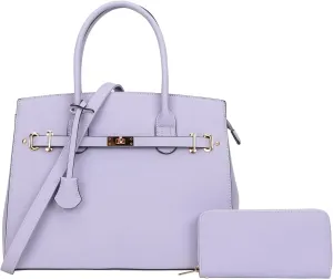 Top Handle Bag For Women, Vegan Leather Crossbody Designer Satchels, Adjustable Strap With Wallet For Ladies 2pcs