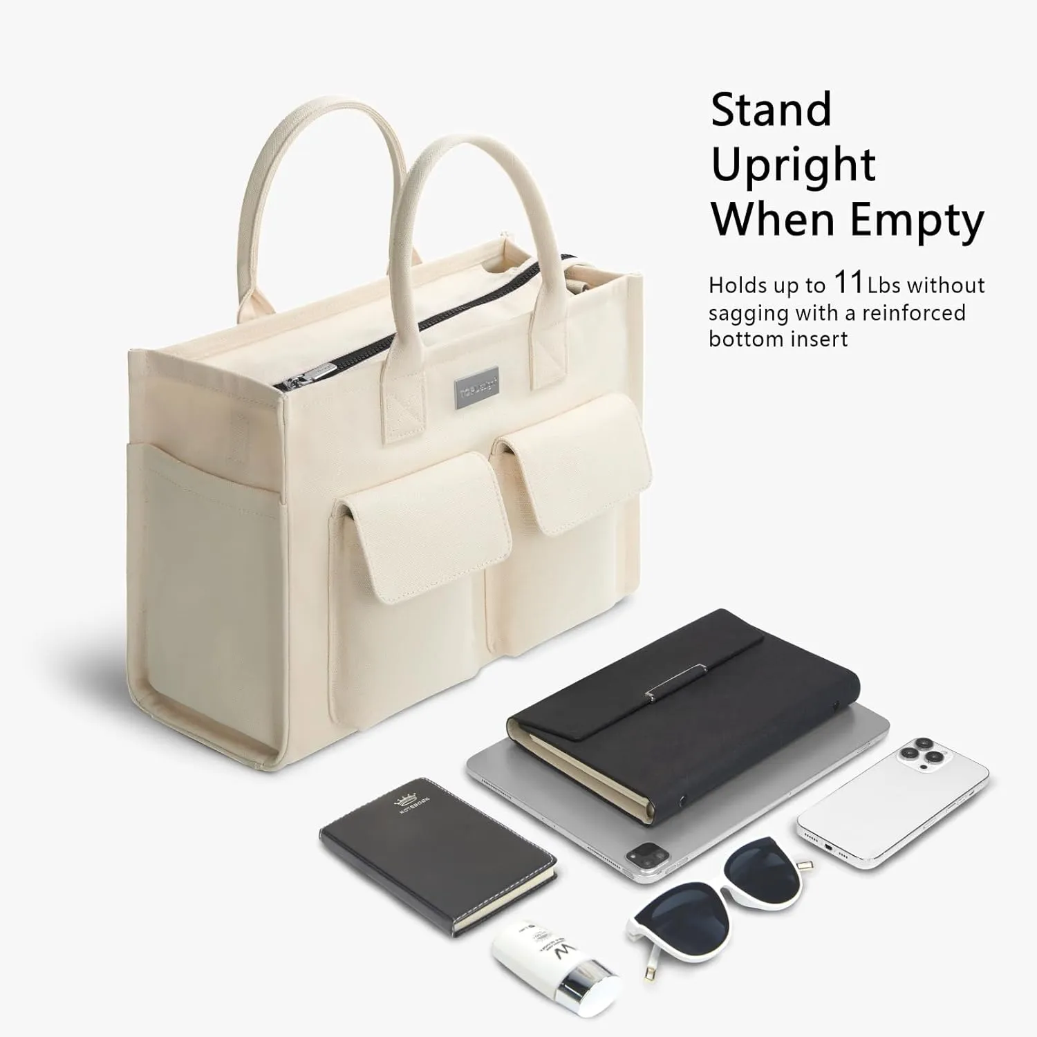 TOPDesign Heavy-Duty Canvas Tote Bag for Women, Crossbody Handbag with 9 Pockets, Everything Tote