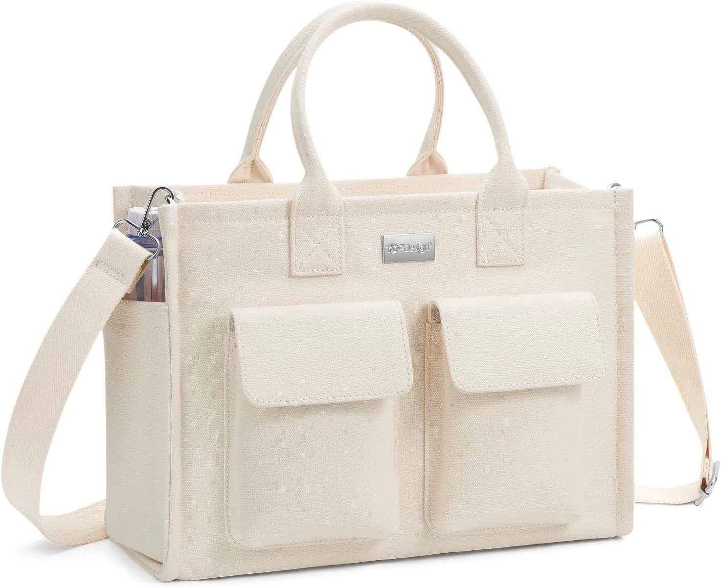 TOPDesign Heavy-Duty Canvas Tote Bag for Women, Crossbody Handbag with 9 Pockets, Everything Tote