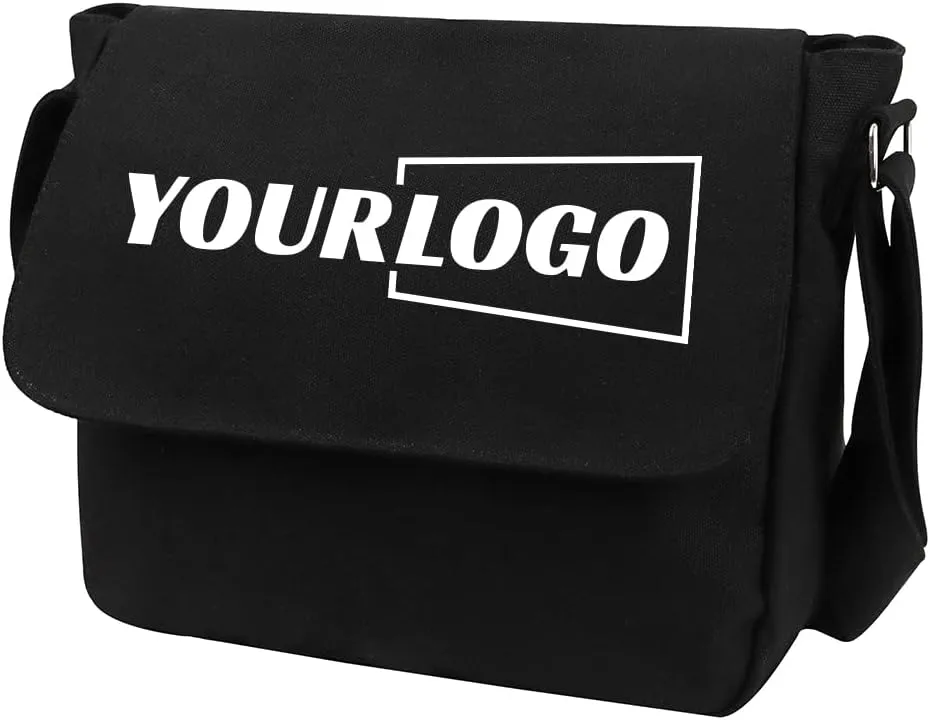 TopTie Custom Canvas Messenger Bag with Logo, Add Name on Shoulder Bag for Daily Use