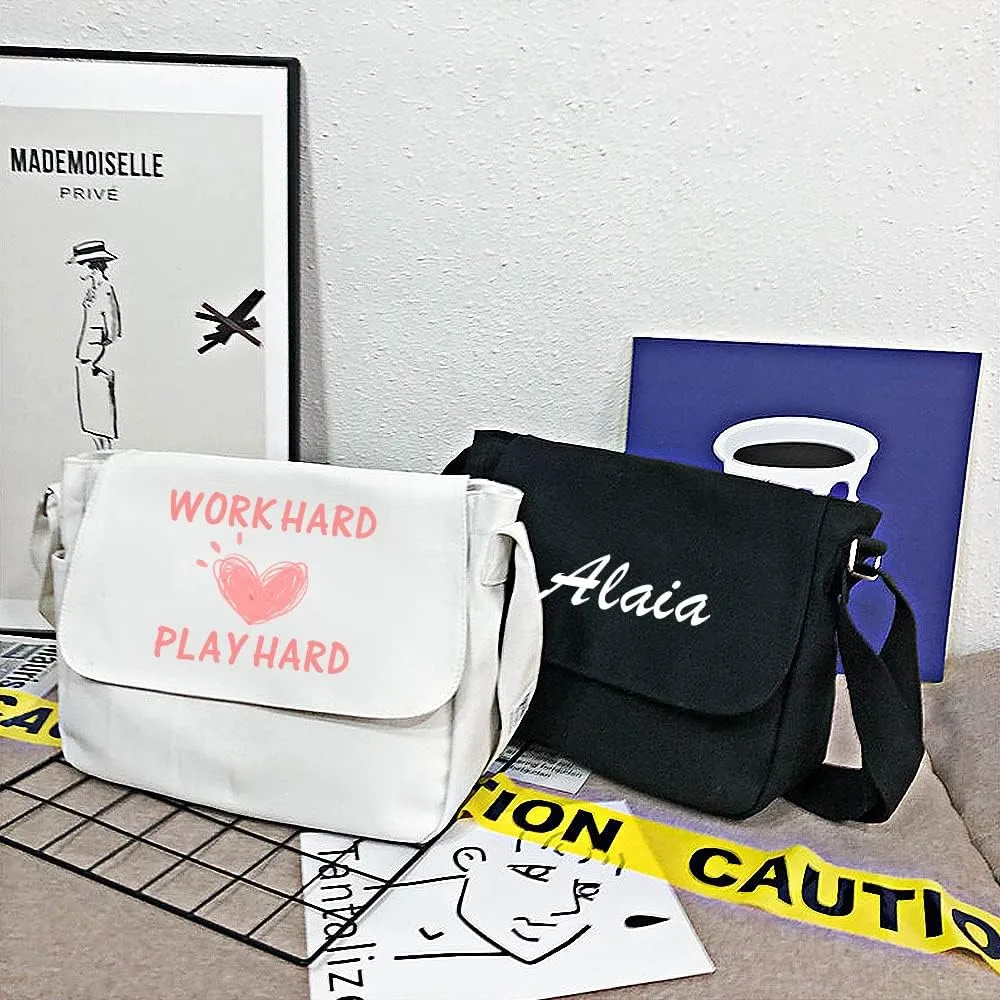 TopTie Custom Canvas Messenger Bag with Logo, Add Name on Shoulder Bag for Daily Use