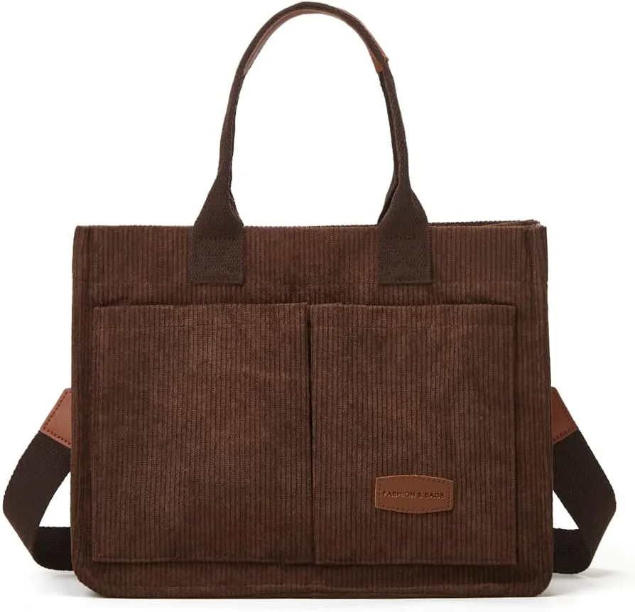 Tote Bag for Women Fashion Corduroy Handbags Casual Hobo Messenger Bag Canvas Shoulder Bag with Multi-pocket