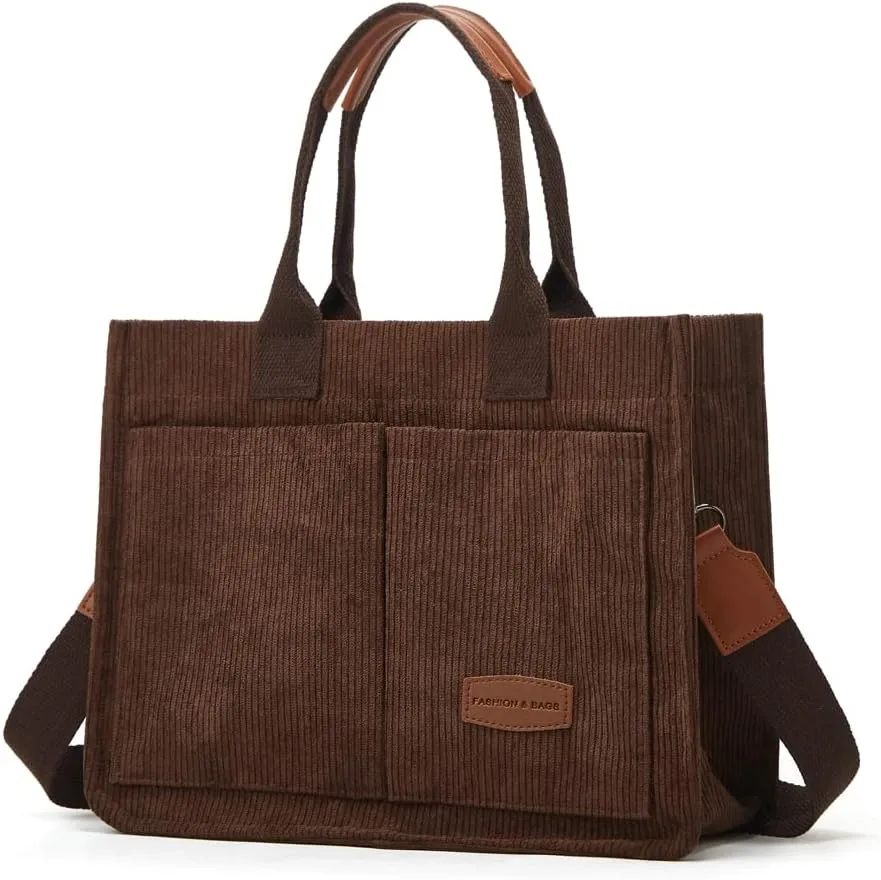 Tote Bag for Women Fashion Corduroy Handbags Casual Hobo Messenger Bag Canvas Shoulder Bag with Multi-pocket