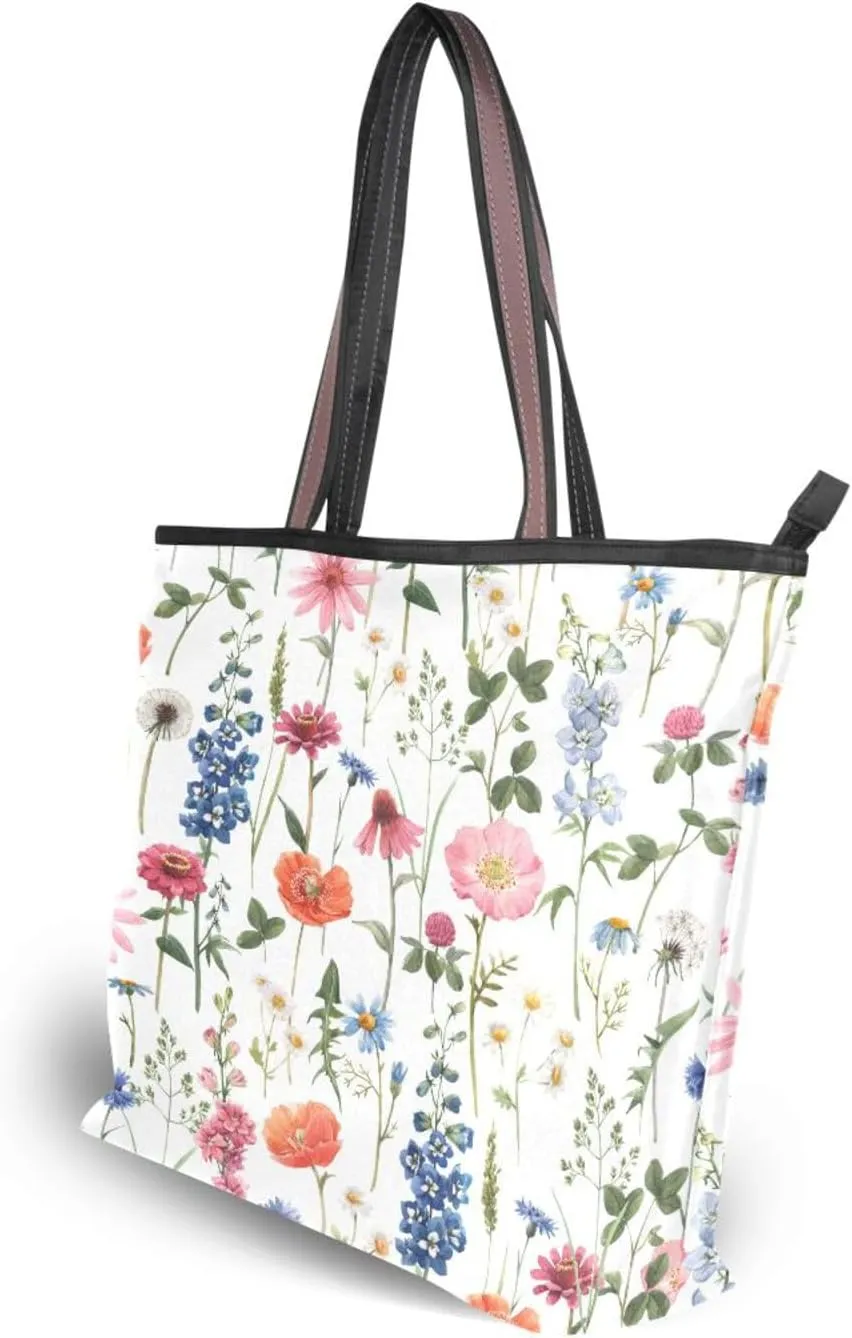 Tote Bag for Women with Zipper,Polyester Tote Purse Holiday Tote Bag Work Handbag Women Gift