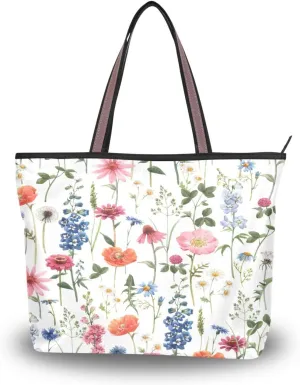 Tote Bag for Women with Zipper,Polyester Tote Purse Holiday Tote Bag Work Handbag Women Gift