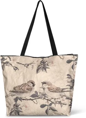 Tote Paper Bag USA Flag Shoulder Bag with Zippers, Jeans Pocket Puppy Large Shopping Beach Bags Handle Book Tote