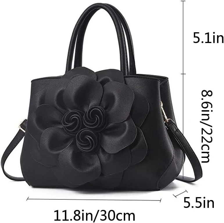 Tote Top-handle Handbags for Women 3D Floral Purse PU Leather Hobo Crossbody Shoulder Bag Satchel
