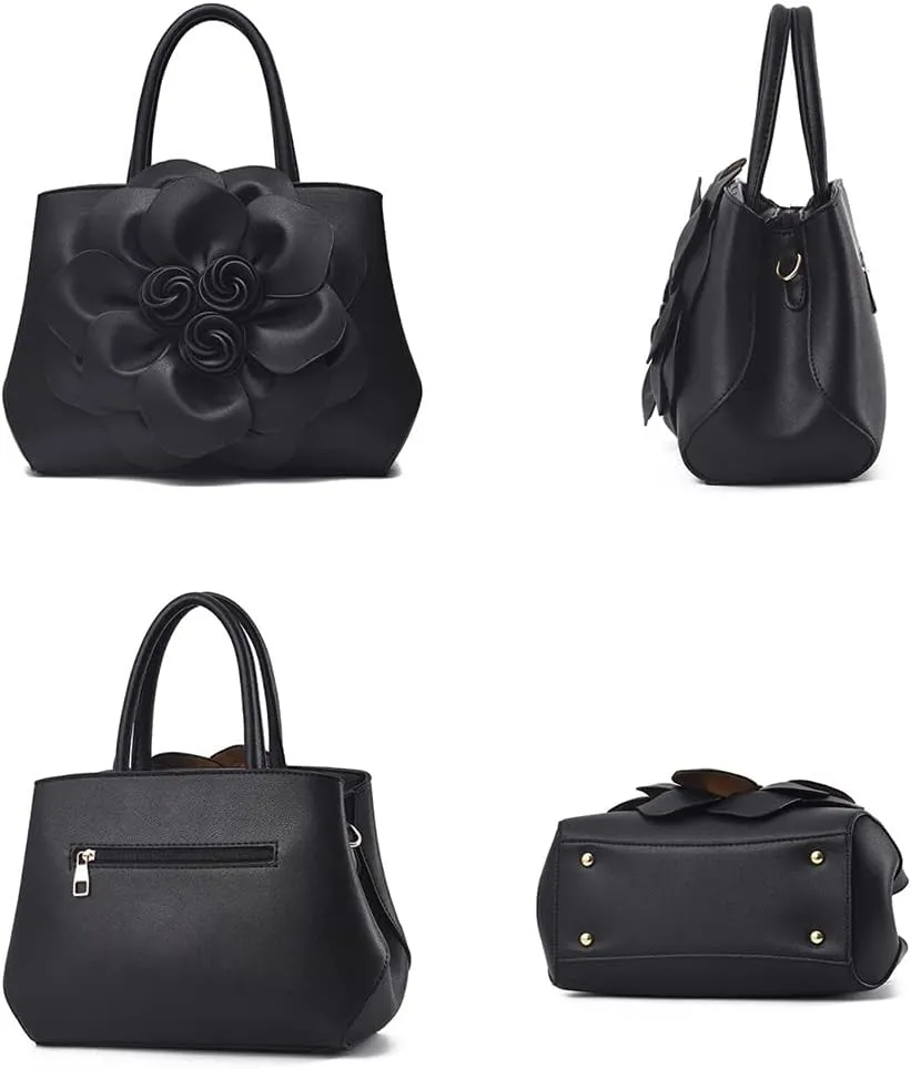 Tote Top-handle Handbags for Women 3D Floral Purse PU Leather Hobo Crossbody Shoulder Bag Satchel