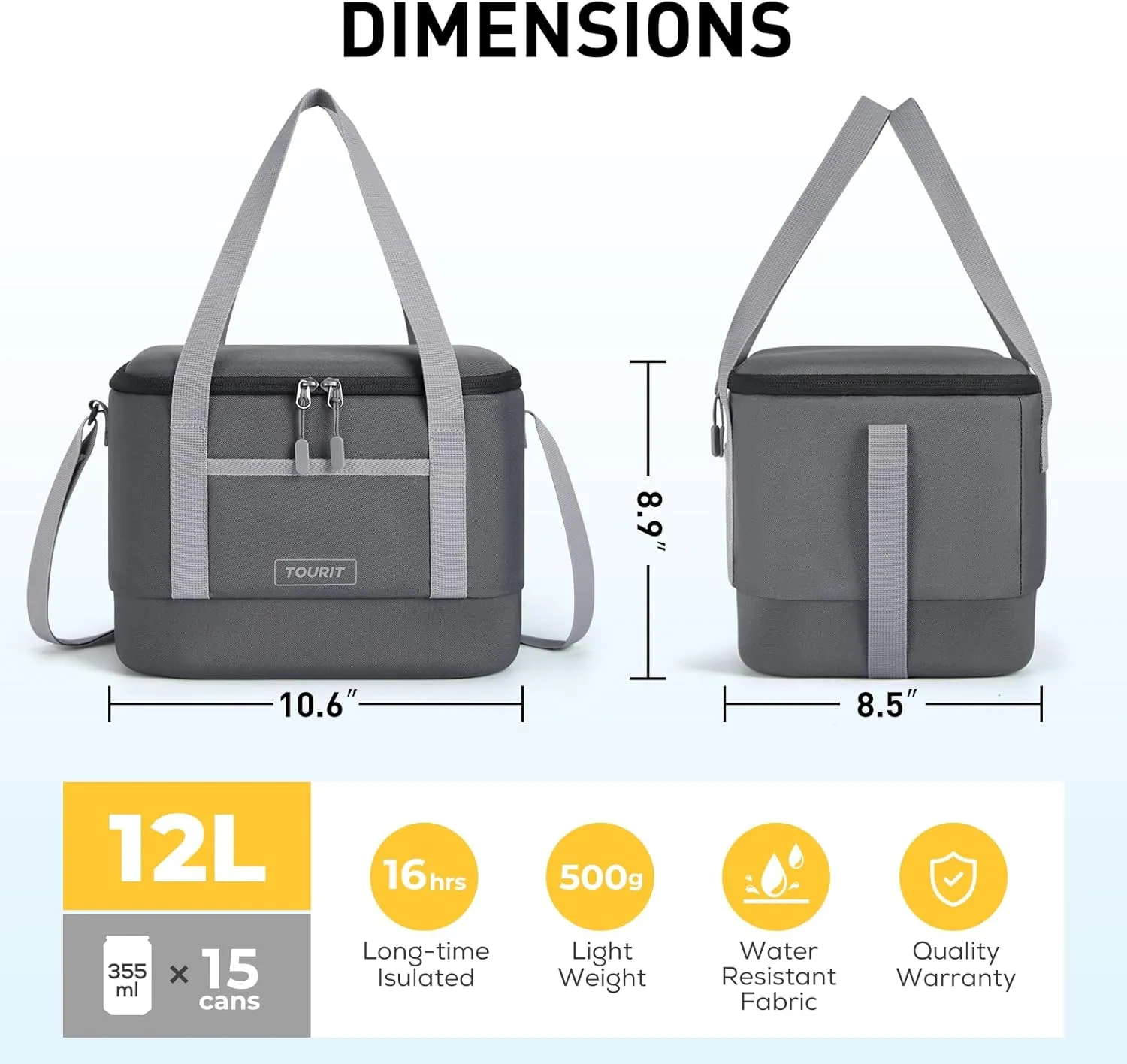 TOURIT 12L Carry Out Soft Cooler Insulated Travel Bag Lunch Cooler for Outdoor, Camping, Picnic, Travel