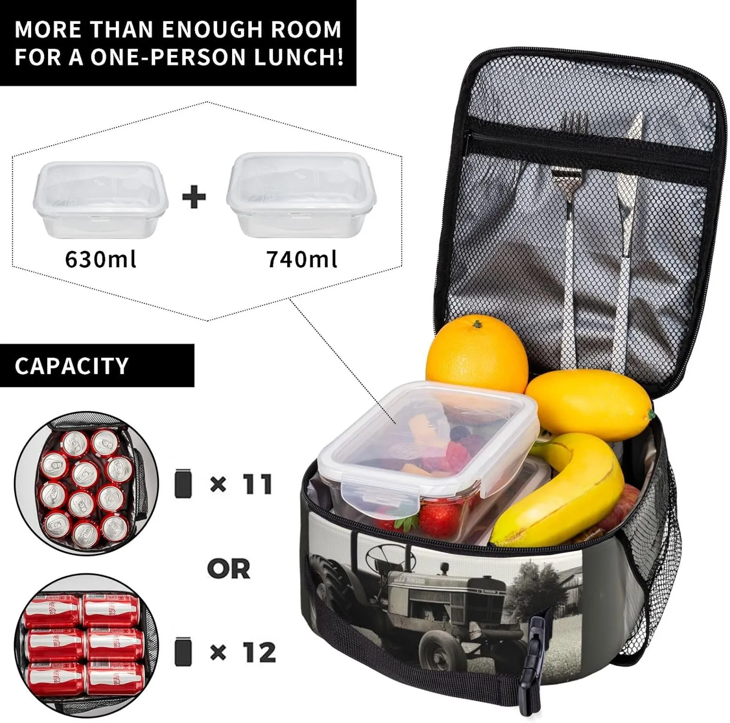Tractor Agriculture Tranquil Lunch Bag Insulated Lunch Box for Women Men Reusable Lunch Tote Cooler Bag for Office Work