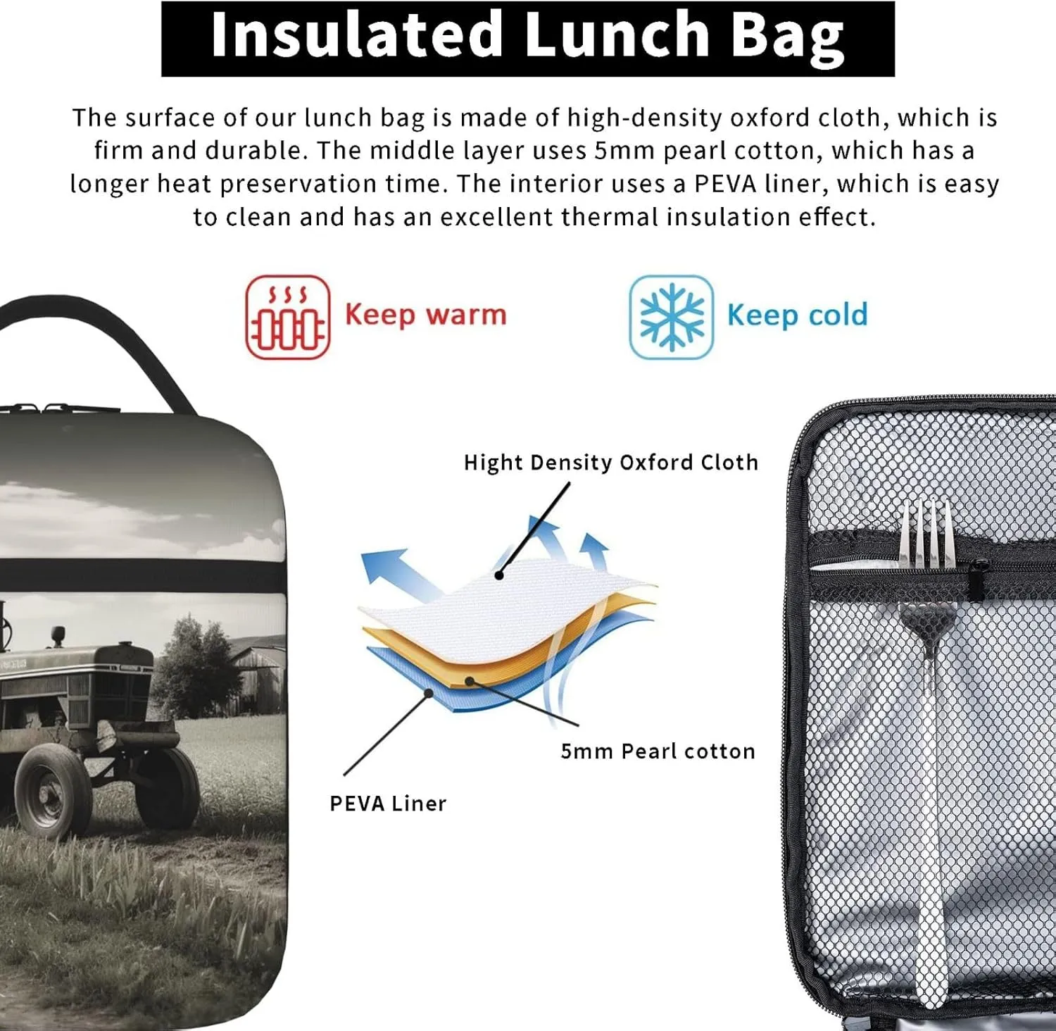 Tractor Agriculture Tranquil Lunch Bag Insulated Lunch Box for Women Men Reusable Lunch Tote Cooler Bag for Office Work