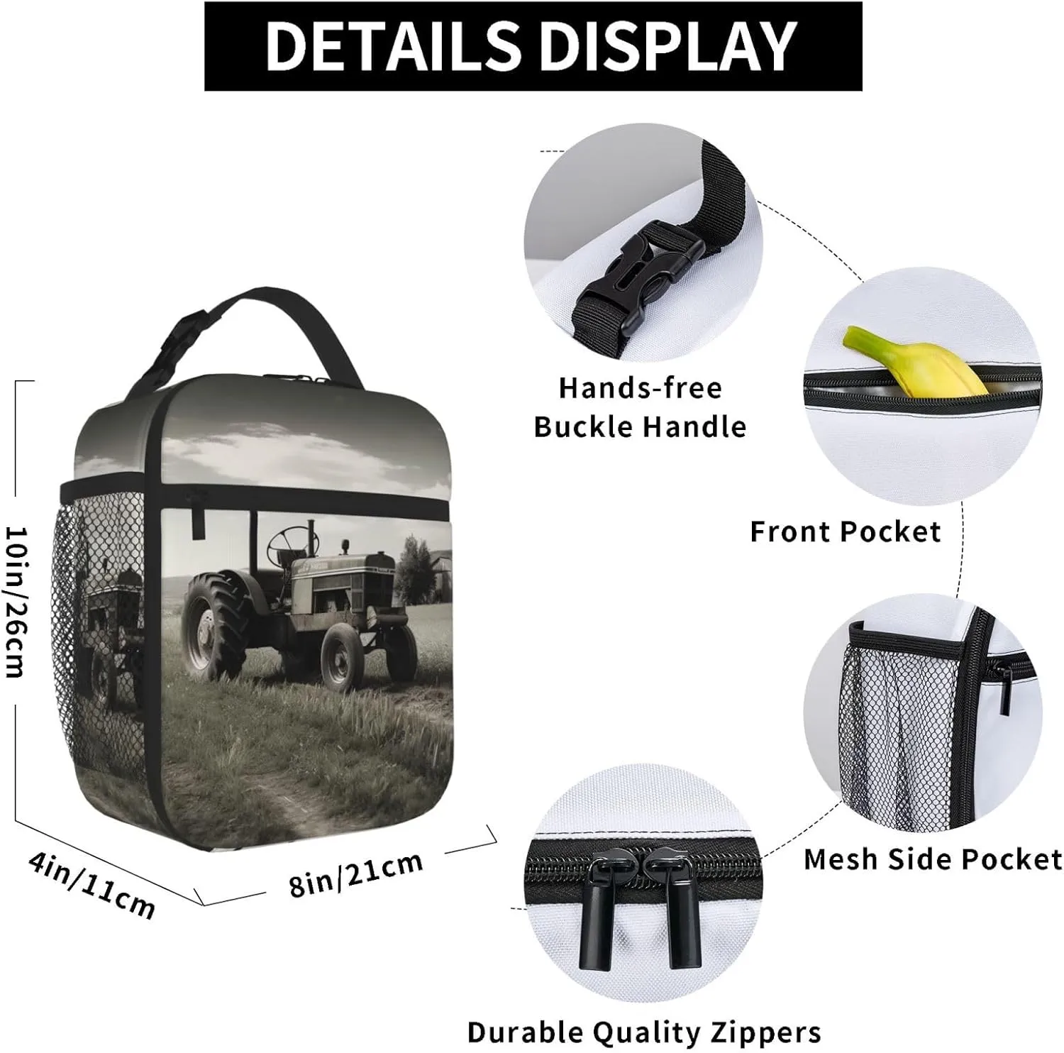 Tractor Agriculture Tranquil Lunch Bag Insulated Lunch Box for Women Men Reusable Lunch Tote Cooler Bag for Office Work