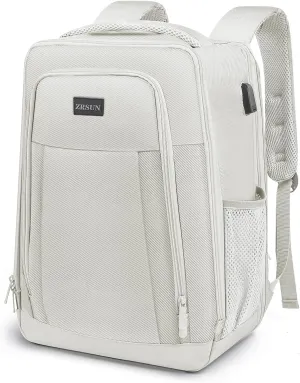 Travel Backpack, Business Anti Theft Slim Sturdy Laptops Backpack with USB Charging Port, Water Resistant College School Laptop Bag for Men & Women Fits 15.6 Inch Notebook (Beige)