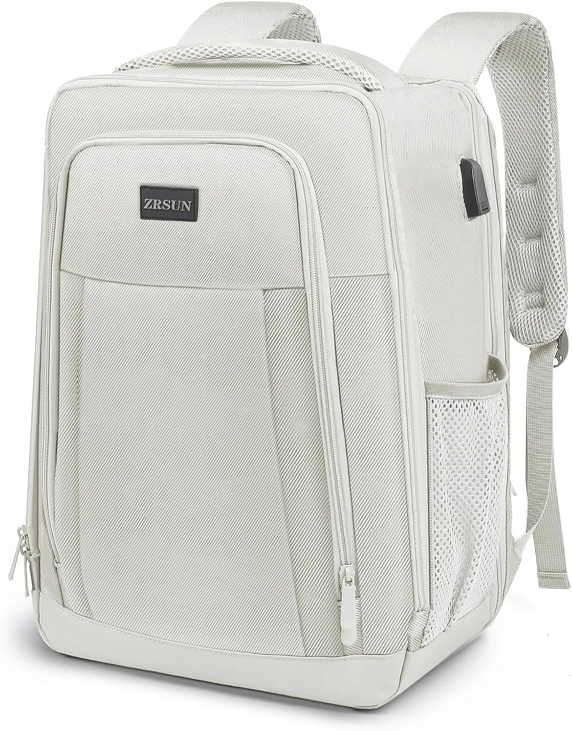 Travel Backpack, Business Anti Theft Slim Sturdy Laptops Backpack with USB Charging Port, Water Resistant College School Laptop Bag for Men & Women Fits 15.6 Inch Notebook (Beige)