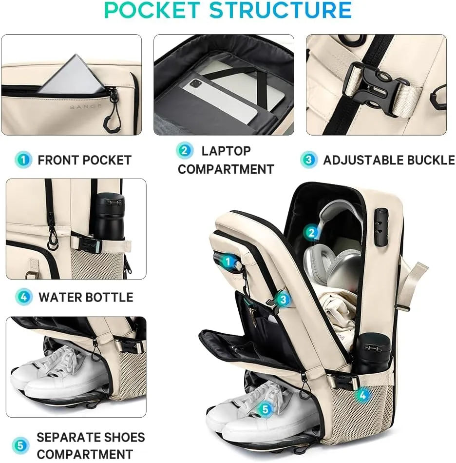 Travel backpack Carry-on Travel Backpack For Women Men Flight Approved Business Weekender Overnight Waterproof Daypack (off-white)